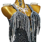 Rhinestone Tassel Latin Dance Dress – Short Performance Skirt