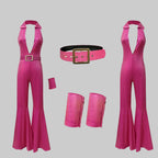 70s Disco Bell-Bottom Jumpsuit - Deep V-Neck Performance Bodysuit
