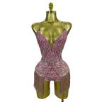 Rhinestone Tassel Bodysuit | Floral Appliqué | XS–XL