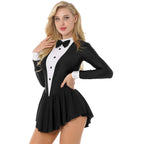 Midnight Tuxedo Ruffle Leotard Dress