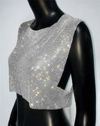 Rhinestone Backless Camisole - Sequin Metal Tank Top
