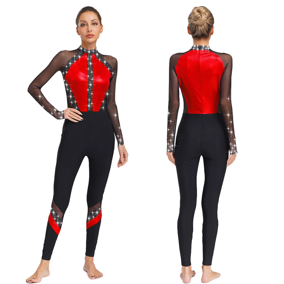Rhinestone Catsuit | Mesh Sleeves | Stage Ready
