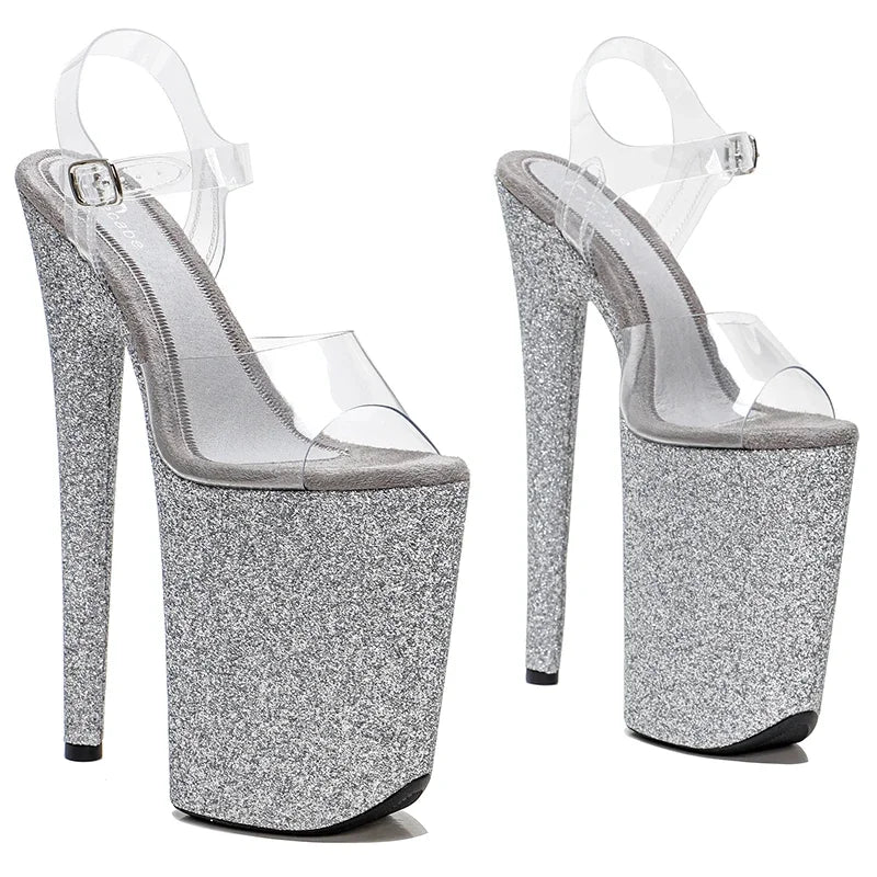 9-Inch Glitter Platform Heels - Sparkle Slip-On Sandals