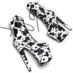 Cow Print Platform Pole Dance Boots – 8-Inch High Heel Stage Shoes
