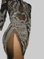 See Through Black Mesh Silver Sequins Mini Dress