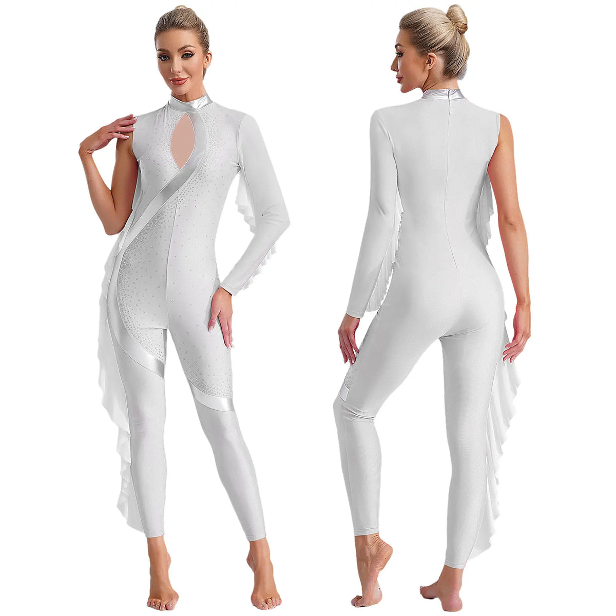 Asymmetric Jumpsuit | Rhinestone Mesh | Dance Performance