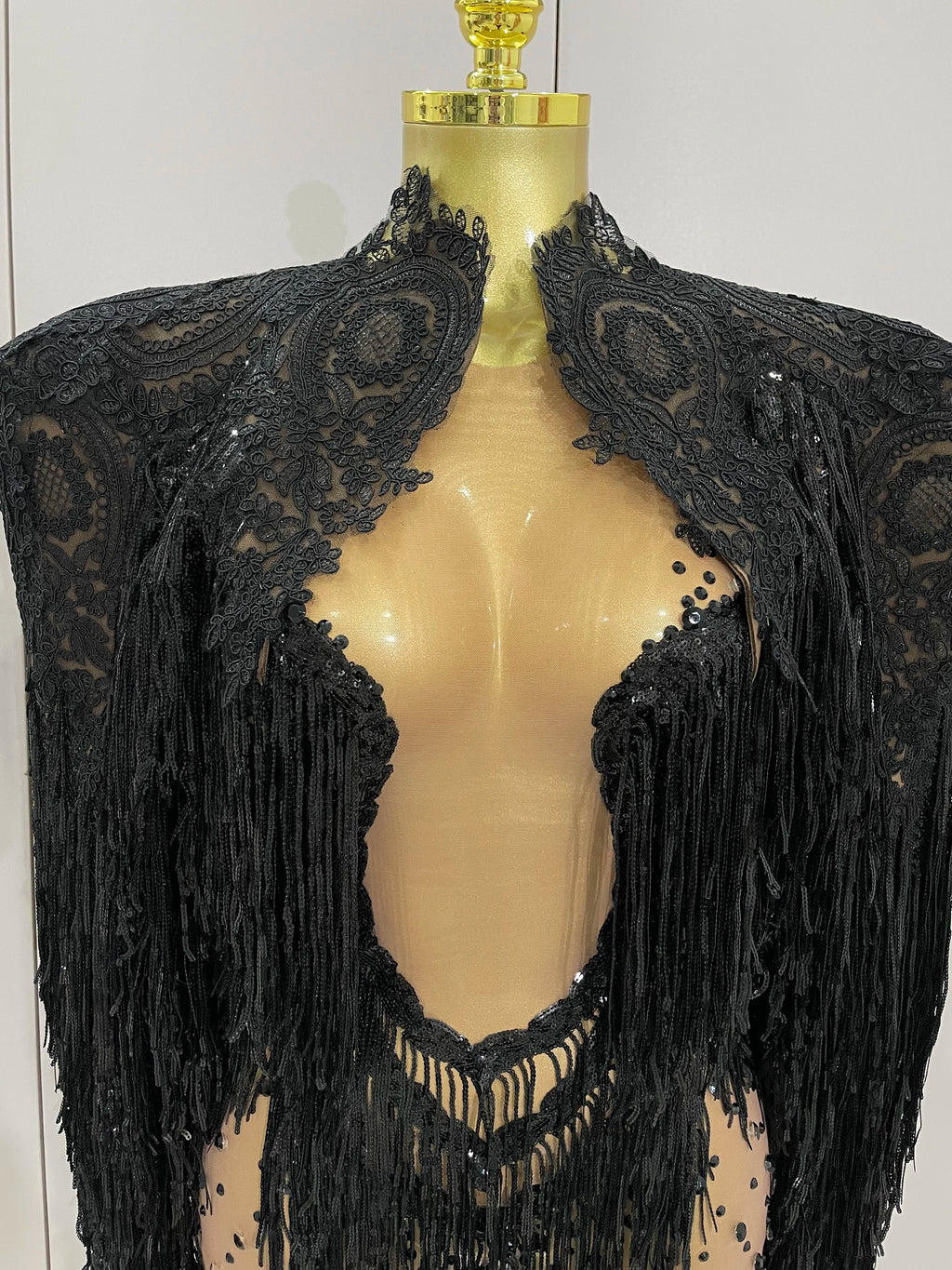 Sparkly Rhinestone Sequin Tassel Dress & Jacket — 2‑Piece Performance Set