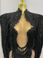 Sparkly Rhinestone Sequin Tassel Dress & Jacket — 2‑Piece Performance Set