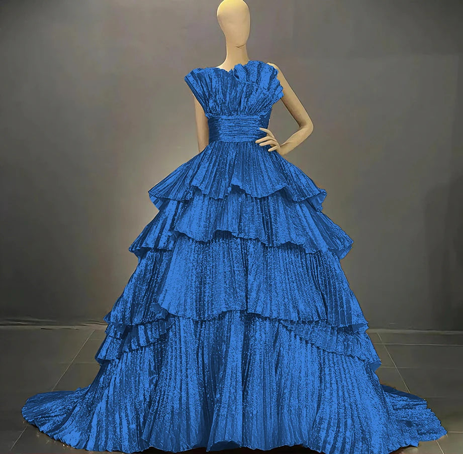Tiered Ball Gown | Drag Pageant Dress | Boat Neck | US 2–26W