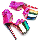20CM Platform Sandals - Shiny Open Toe High Heel Pole Dance Shoes