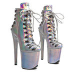8-Inch Patent Ankle Platform Boots - Open Toe Boots