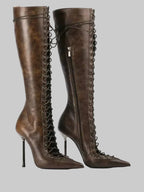 Mesh Lace-Up Knee-High Boots - Pointed Toe Stiletto Heels for Stage & Performance