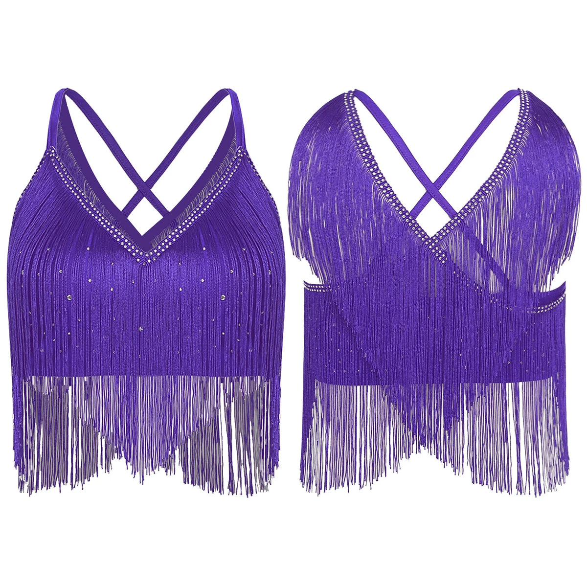 Fringe Tassel Crop Top | Crisscross Back | Latin Dance & Stage | 7 Colours