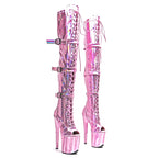 8-Inch Holographic Platform Boots - Thigh-High Exotic Dance Boots