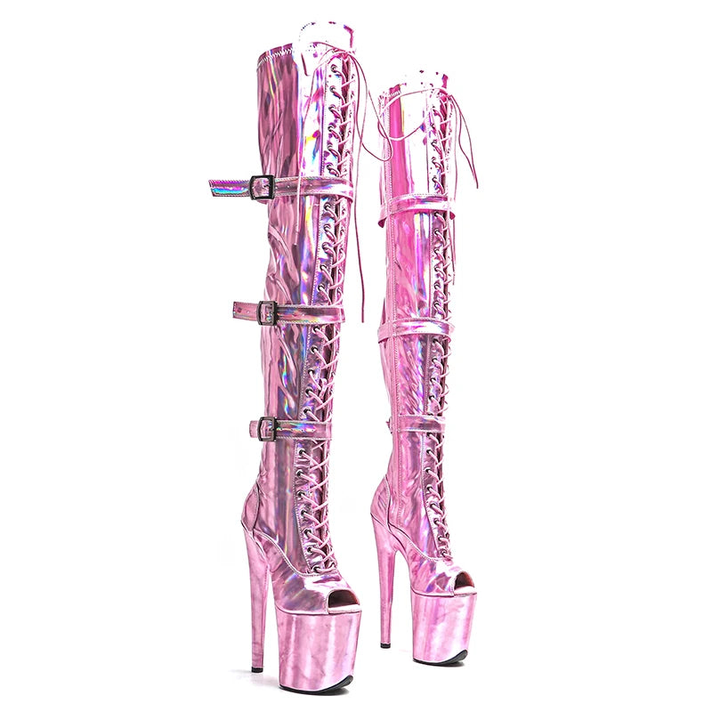 8-Inch Holographic Platform Boots - Thigh-High Exotic Dance Boots