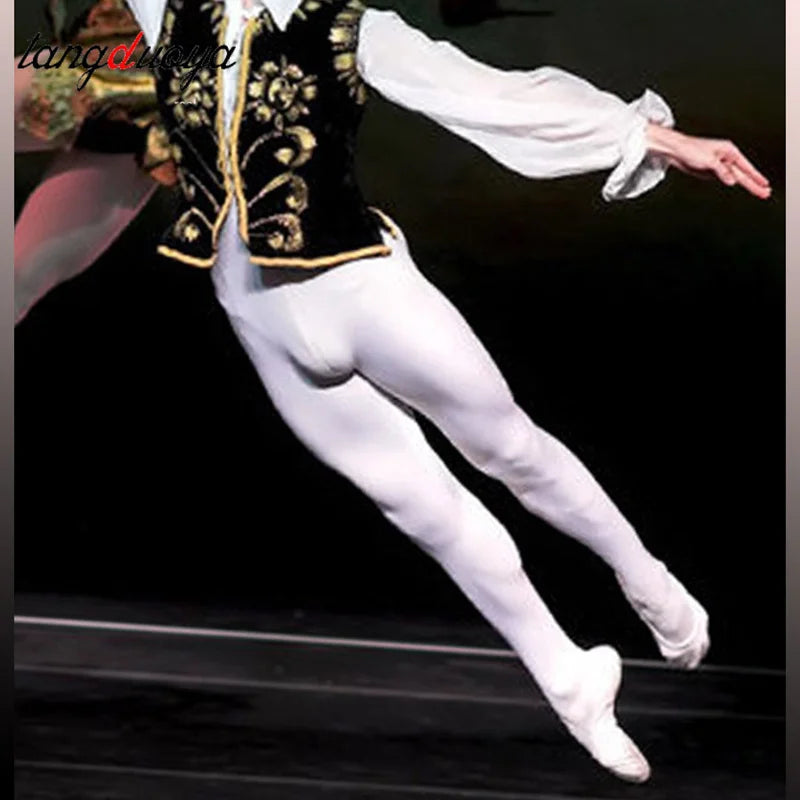 Men's Ballet Tights | Full-Length Footed Leggings | Black & White | S–XXXL