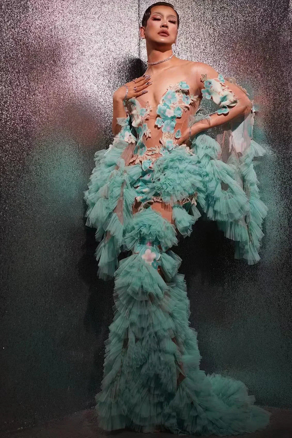 Teal Ruffle Fairy Gown | Stage & Festival