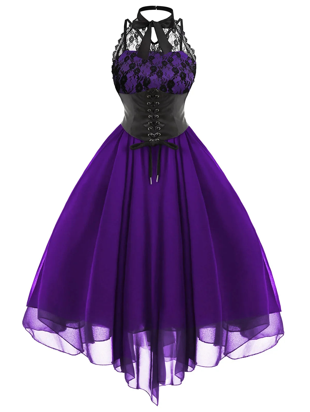 Gothic Halter Dress | Lace Corset | A-Line Swing