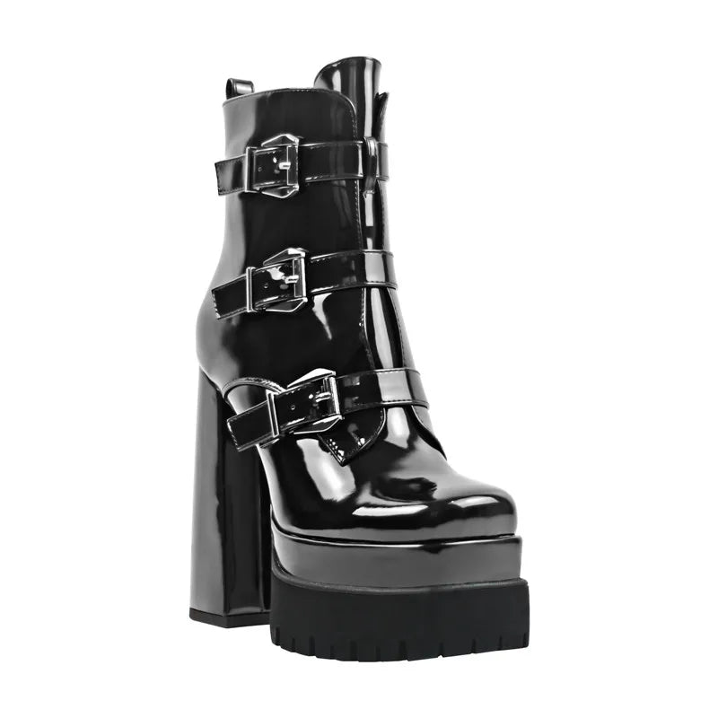 Patent Leather Ankle Boot | Platform | Square Toe