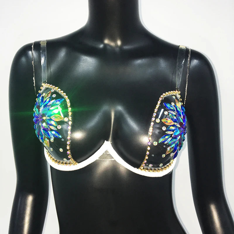 Full Rhinestone Off-Shoulder Crop Top - Backless Spaghetti Strap Tank