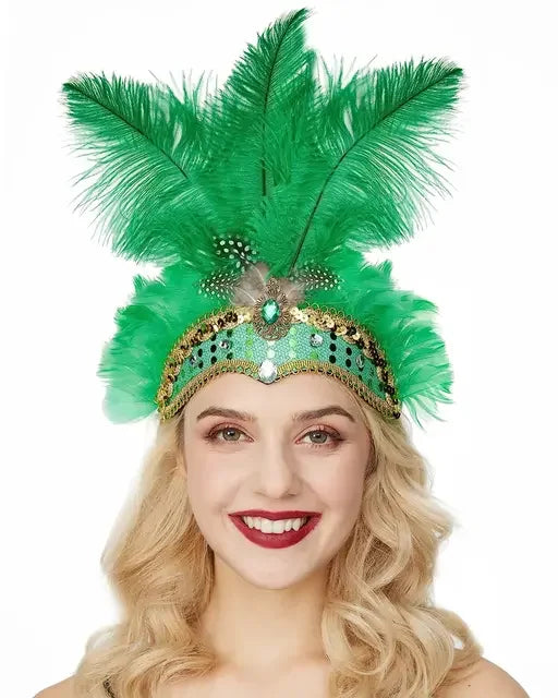 Showgirl Feather Headdress | Crystal Crown | 8 Colors