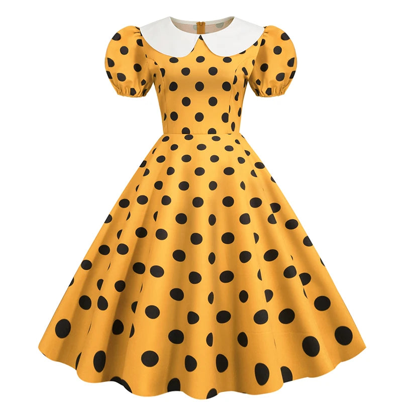 Vintage Polka Dot Puff Sleeve Dress | Petticoat | S–XXL