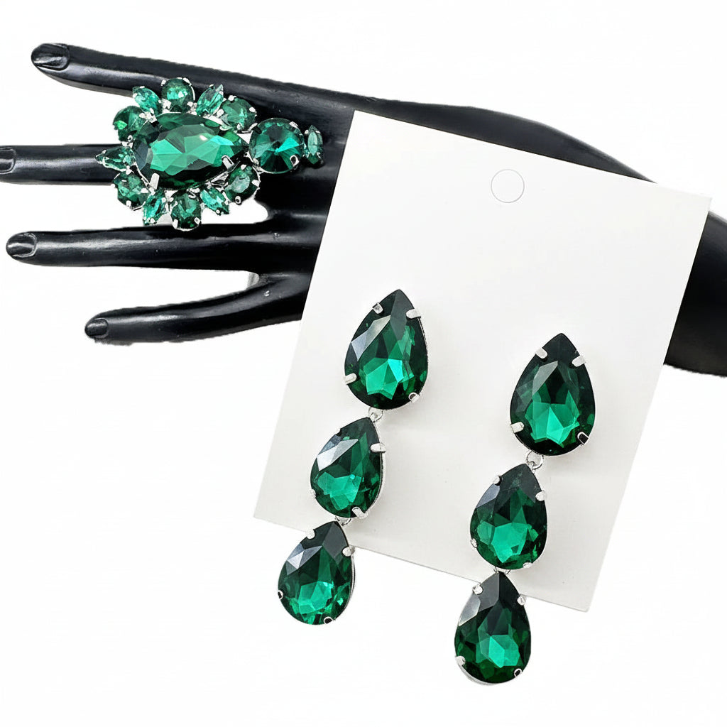 Crystal Water Drop Earring & Ring Set | Stage Jewelry