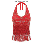 Sequin Fringe Halter Belly Dance Top | Built-In Pads | Festival & Stage | One Size