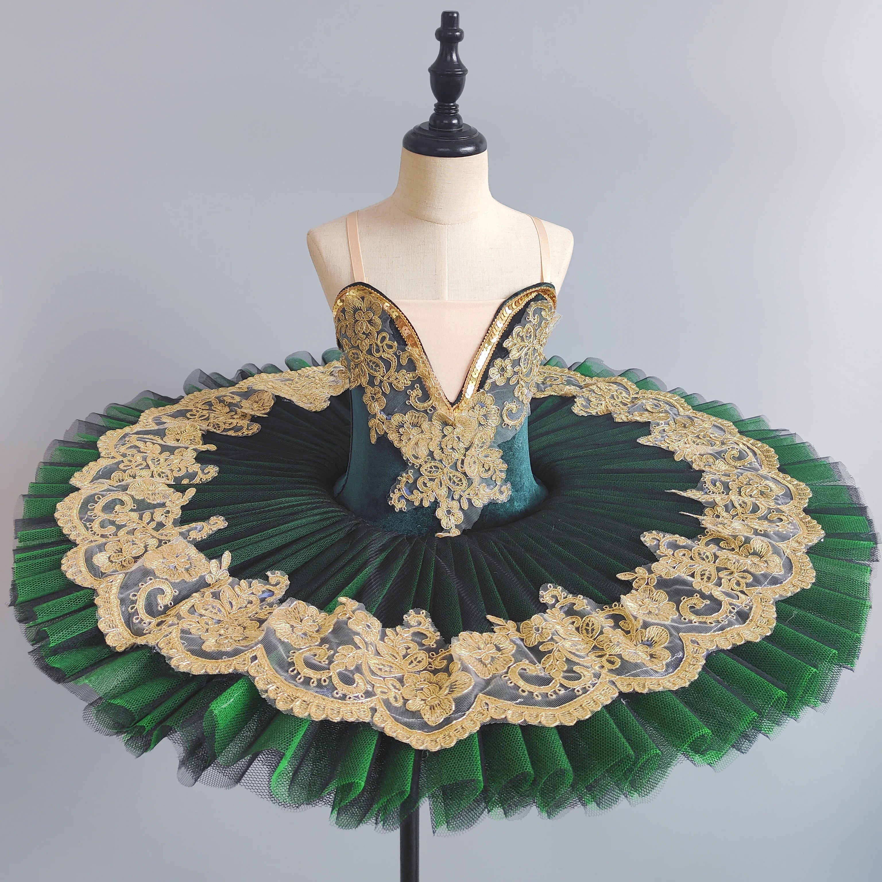 Professional Pancake Ballet Tutu | Gold Lace | Green & Purple