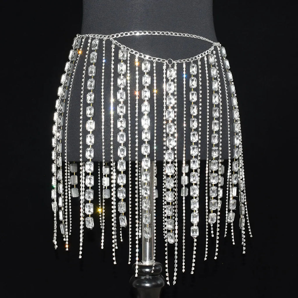 Rhinestone Tassel Chain Mini Skirt
