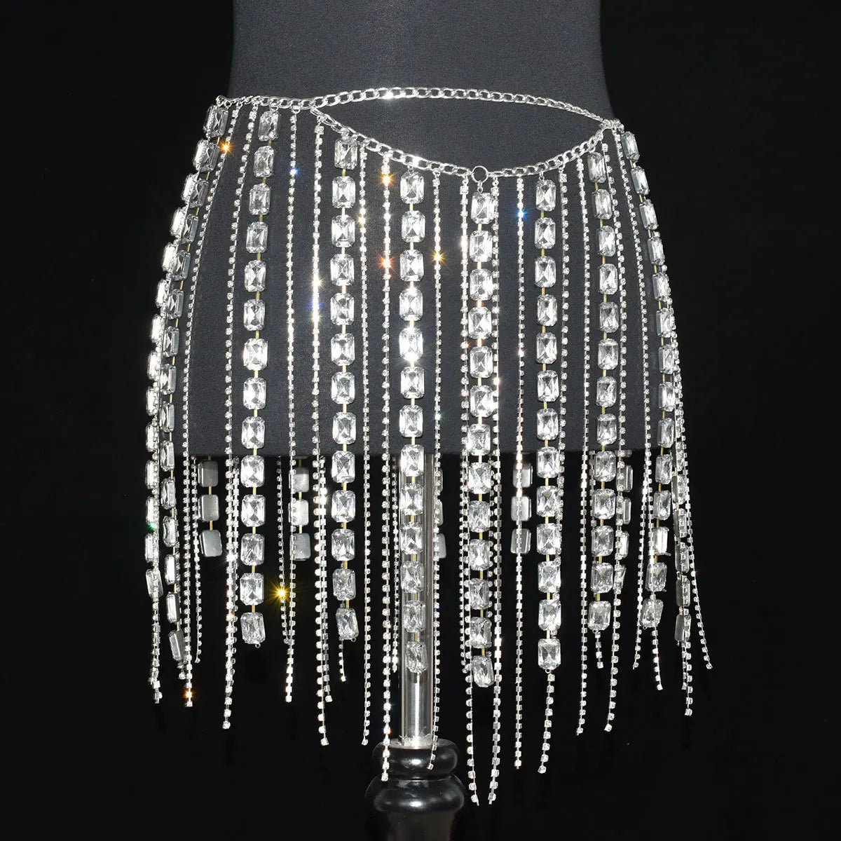 Rhinestone Tassel Chain Mini Skirt