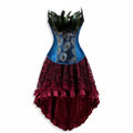 Peacock Brocade Overbust Corset Dress | Feather Trim & Hi-Low Lace Skirt | Gothic & Steampunk | XXS–7XL
