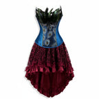 Peacock Brocade Overbust Corset Dress | Feather Trim & Hi-Low Lace Skirt | Gothic & Steampunk | XXS–7XL