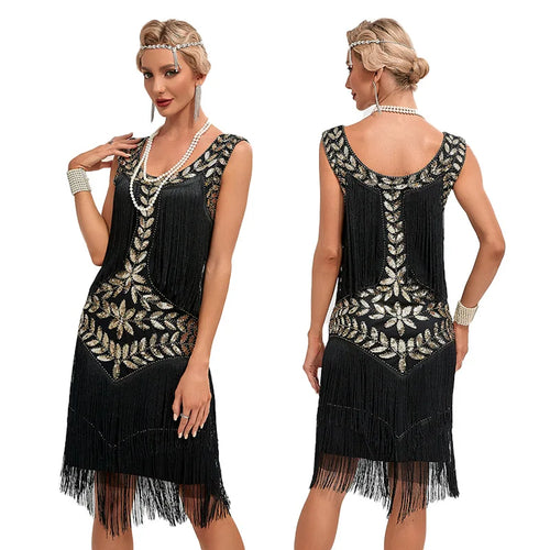 1920s Gatsby Sequin Tassel Dress | Sleeveless | Fringe Flapper