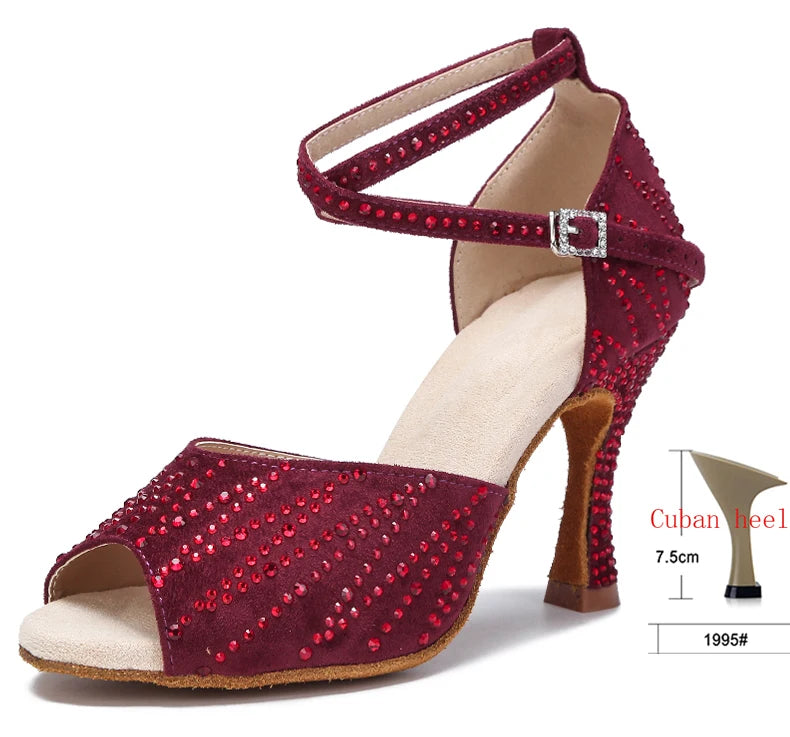 Crystal Latin Dance Heels | Suede | Multi-Color & Height