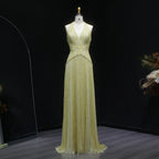 Yellow Beaded Tassel Mermaid Gown | Halter V-Neck | Floor-Length