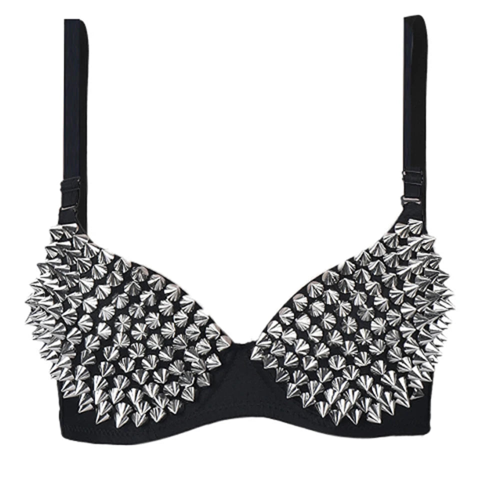 Spike Stud Rhinestone Bra Top | Punk Stage Costume