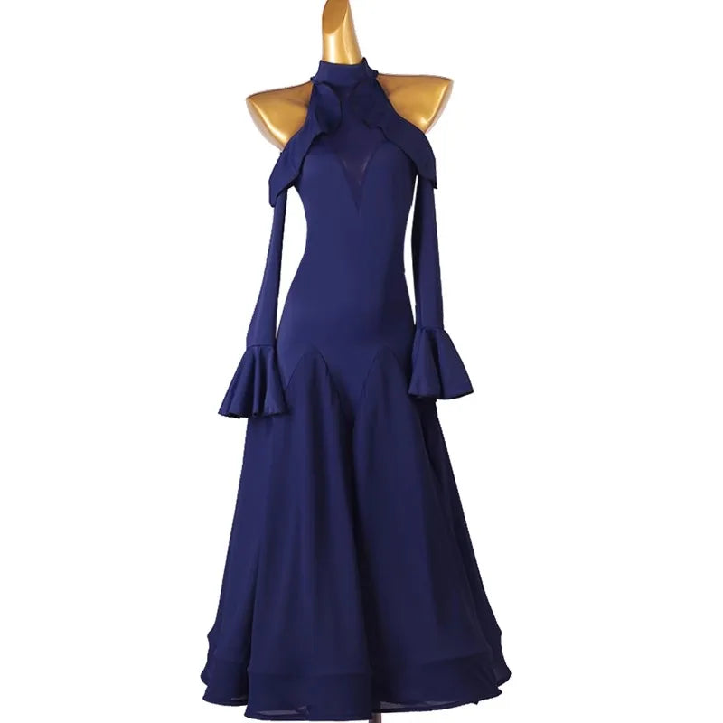 Halter Neck Ballroom Dress | Cold Shoulder | 2 Colors | XXS-XXL