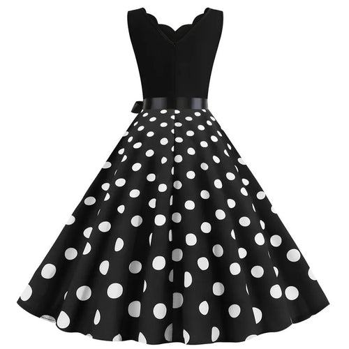1950s Polka Dot Swing Dress | V-Neck | Bow Sash | 15 Colors