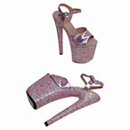 20cm Holographic Platform Sandals - Glitter Dance Heels