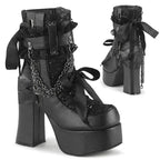 Gothic Chain Platform Ankle Boots | Lace-Up & Bow | Black & Red