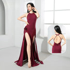 Belly Dance Maxi Dress | Halter Backless Modal | Fringe Hip Scarf Set