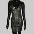 Diamond Fishnet Mini Dress - Sheer V-Neck Backless Dress