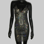 Diamond Fishnet Mini Dress - Sheer V-Neck Backless Dress