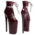 23CM Platform Pole Dance Ankle Boots - Patent Open Toe High Heel Performance Boots