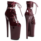 23CM Platform Pole Dance Ankle Boots - Patent Open Toe High Heel Performance Boots