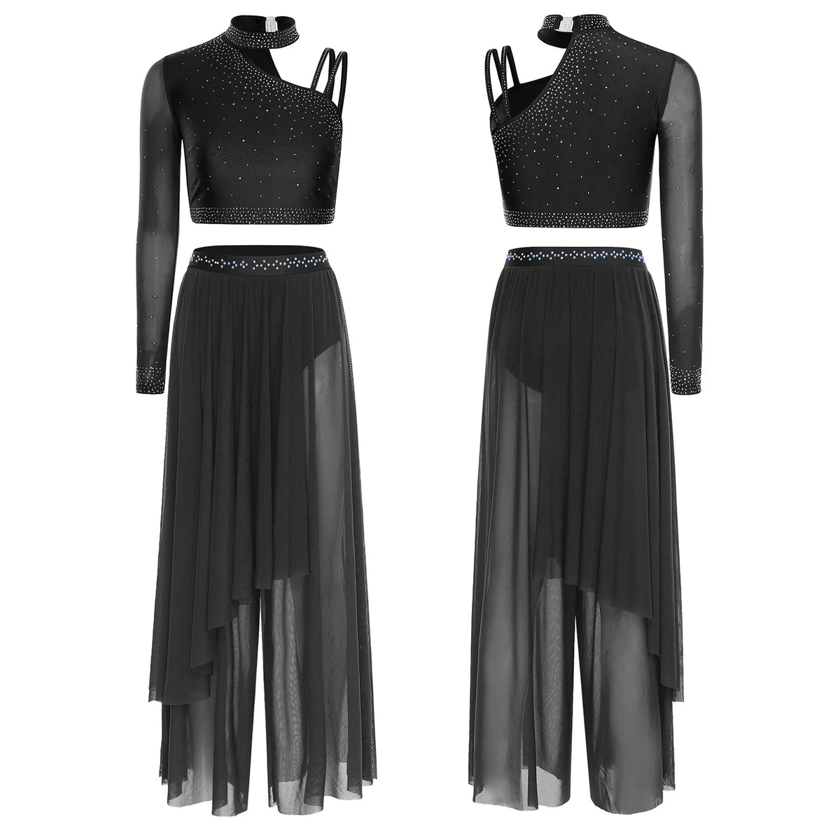 Rhinestone Crop Top & Sheer Pants Set | Lyrical Dance | Built-In Brief