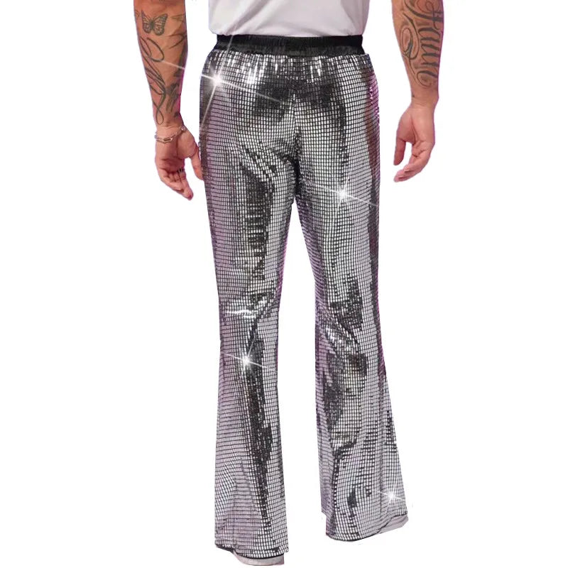 Men's Sequin Flare Pants | Elastic Waist | Stage & Party