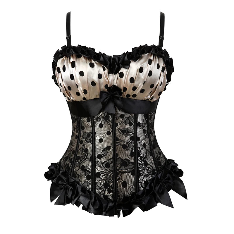 Floral Lace-Up Overbust Corset | Burlesque Set | Red & Champagne