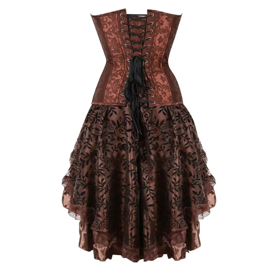 Brocade Corset Dress | Gothic Steampunk | Hi-Lo Ruffle Skirt | Plus Size